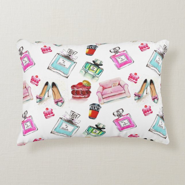 Glamour Watercolor: Fashion Seamless Pattern Accent Pillow (Front)