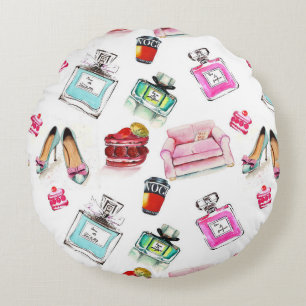 Glamour Watercolor: Fashion Seamless Pattern Round Pillow