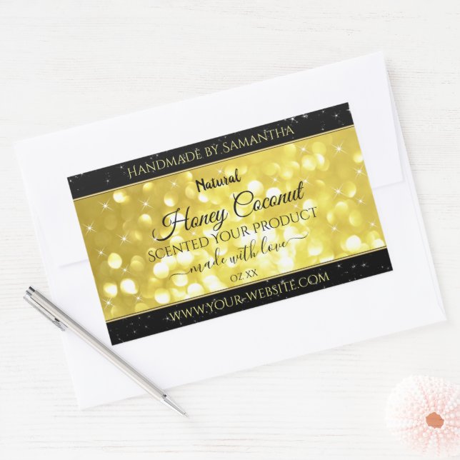 Glamour Yellow Gold Sparkle Glitter Product Labels (Envelope)