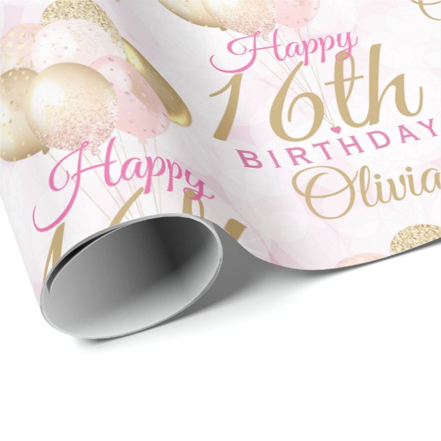 Glamourous 16th Birthday Balloon Wrapping Paper (Roll Corner)