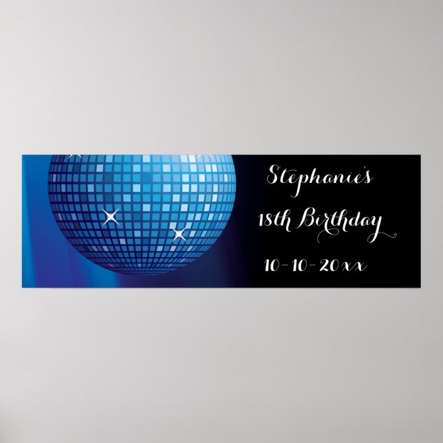 Glamourous 18th Birthday Blue Party Disco Ball Poster (Front)