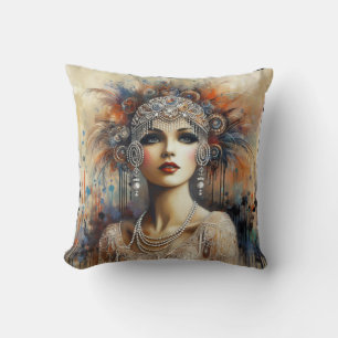Glamourous 1920s Flapper Girl Portrait Throw Pillow