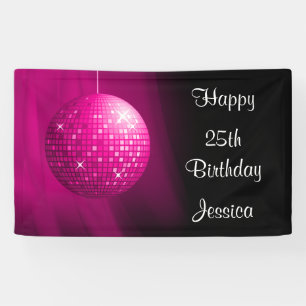 Glamourous 25th Birthday Pink Party Disco Ball Banner