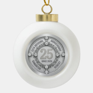Glamourous 25th Wedding Anniversary Ceramic Ball Christmas Ornament