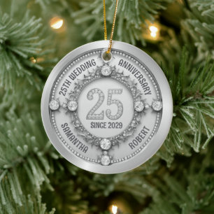 Glamourous 25th Wedding Anniversary Ceramic Ornament