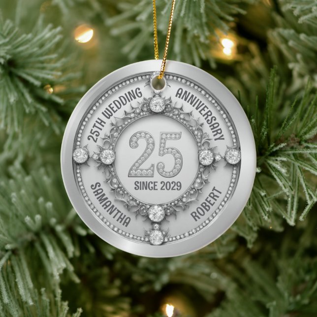 Glamourous 25th Wedding Anniversary Ceramic Ornament (Tree)