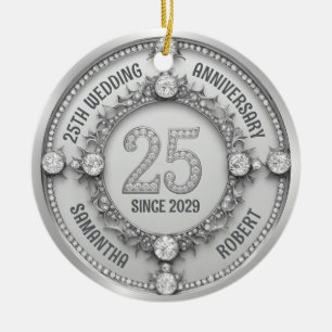 Glamourous 25th Wedding Anniversary Ceramic Ornament