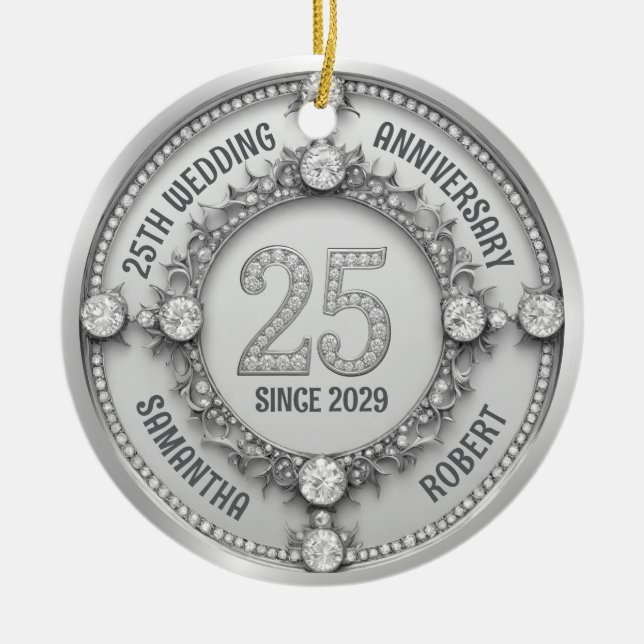 Glamourous 25th Wedding Anniversary Ceramic Ornament (Front)