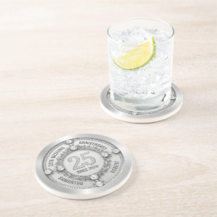 Glamourous 25th Wedding Anniversary Coaster