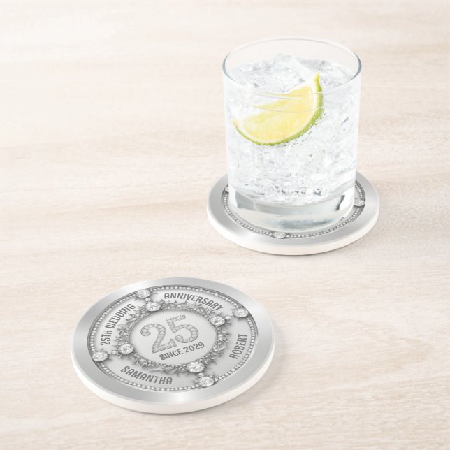 Glamourous 25th Wedding Anniversary Coaster (Side)