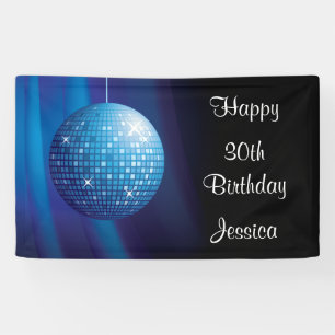 Glamourous 30th Birthday Blue Party Disco Ball Banner