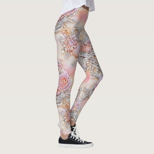 Glamourous 3-D Sparkling ink Flowers Pattern Leggings (Right)