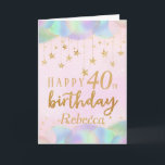 Glamourous 40th Birthday Gold Glitter Card<br><div class="desc">A glamourous 40th birthday age card. This beautiful Glam card features gold stars and pastel iridescent balloons.  Can be customize for any age and personalized by amending the name and the message inside which currently reads  "  Happy Birthday,  Wishing you a fun-filled fabulous 40th!."</div>