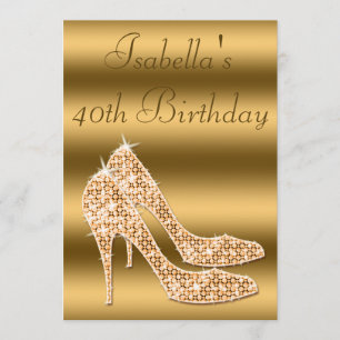 Glamourous 40th Birthday Gold Stilettos Invitation