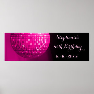 Glamourous 40th Birthday Hot Pink Party Disco Ball Poster
