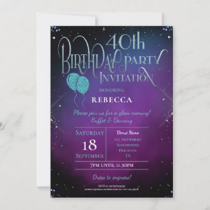 Glamourous 40th Birthday Ornate Script Purple Part Invitation