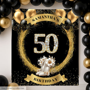 Glamourous 50th Birthday Banner Diamond High Heels Tapestry