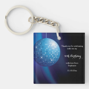 Glamourous 50th Birthday Blue Party Disco Ball Keychain