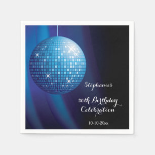 Glamourous 50th Birthday Blue Party Disco Ball Napkin