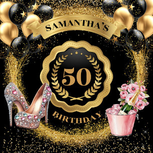 Glamourous 50th Birthday Napkins Gold Balloons