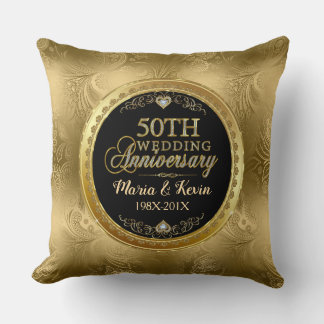 Glamourous 50th Gold Wedding Template Throw Pillow