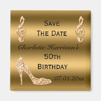 Glamourous 50th Save The Date Gold Stiletto