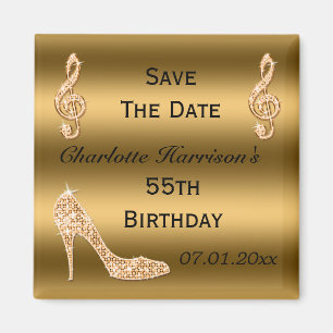Glamourous 55th Save The Date Gold Stiletto Magnet