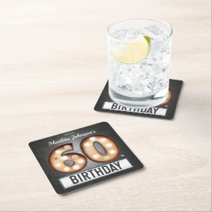Glamourous 60th Birthday Broadway Marquee Custom Square Paper Coaster