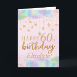 Glamourous 60th Birthday Gold Glitter Card<br><div class="desc">A glamourous Happy birthday 60th age card. This beautiful Glam card features gold stars and pastel iridescent balloons.  Can be customize for any age and personalized by amending the name and the message inside which currently reads  "  Happy Birthday,  Wishing you a fun-filled fabulous 60th!."</div>