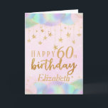 Glamourous 60th Birthday Gold Glitter Card<br><div class="desc">A glamourous Happy birthday 60th age card. This beautiful Glam card features gold stars and pastel iridescent balloons.  Can be customize for any age and personalized by amending the name and the message inside which currently reads  "  Happy Birthday,  Wishing you a fun-filled fabulous 60th!."</div>