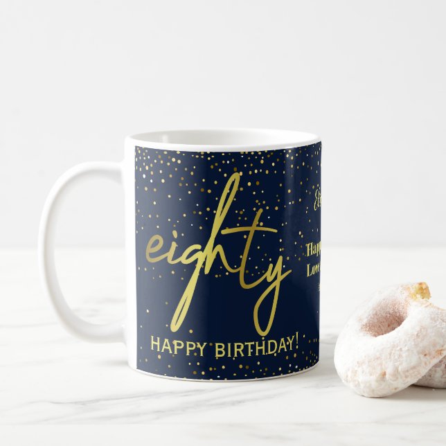 Glamourous 80th Birthday Navy Gold Coffee Mug (With Donut)