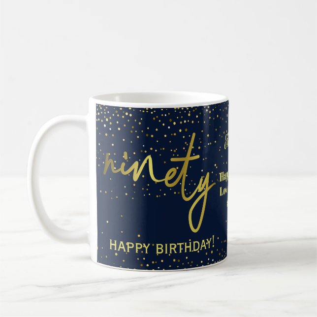 Glamourous 90th Birthday Navy Gold Coffee Mug (Left)