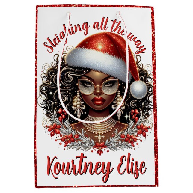 Glamourous African American Christmas Woman Medium Gift Bag (Front)