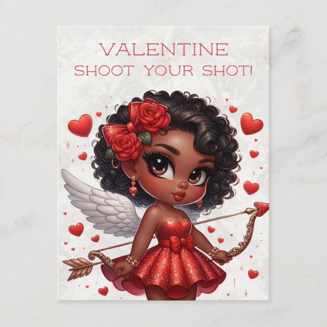 Glamourous African American Cupid Valentine's Day  Enclosure Card (Front)