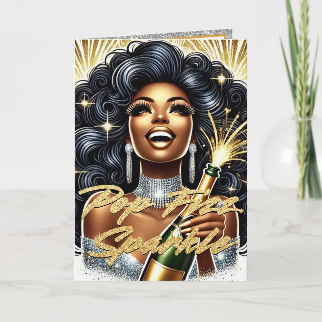 Glamourous African American Woman New Year’s Card (Front)