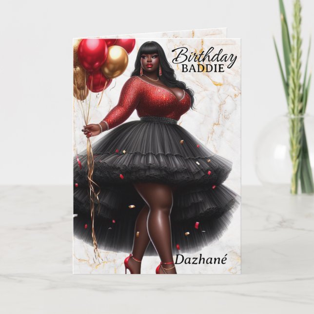 Glamourous African American Woman Pink Birthday Card (Front)
