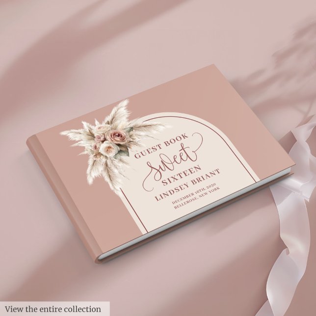 Glamourous Arch Pastel Pink Pampas Floral Boho 16t Guest Book (Glamorous Arch Pastel Pink Pampas Floral Boho Sixteen

)