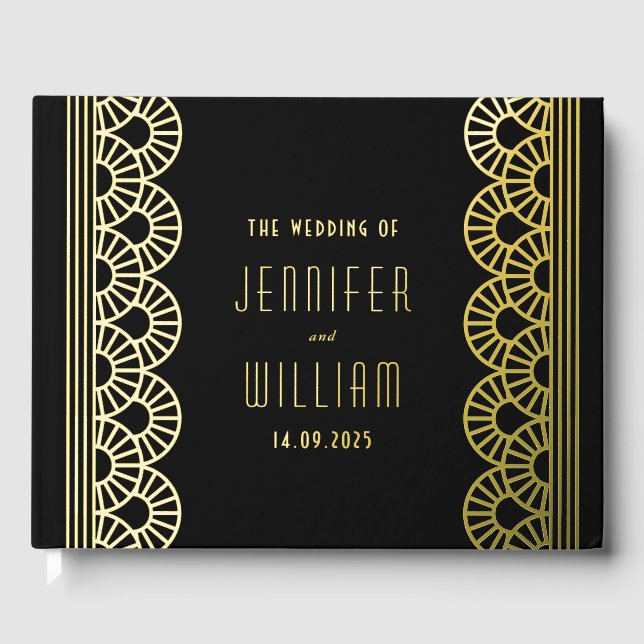 Glamourous Art Deco Fan Wedding Guest Book (Front)