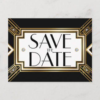 Glamourous Art Deco Geometric Wedding Save the Dat Announcement Postcard