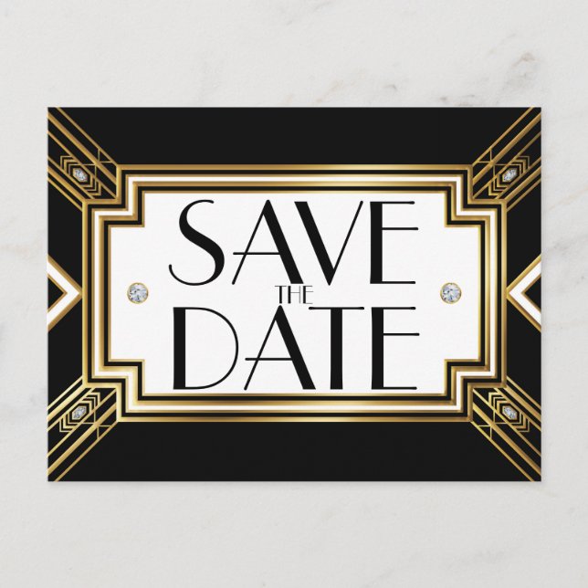 Glamourous Art Deco Geometric Wedding Save the Dat Announcement Postcard (Front)
