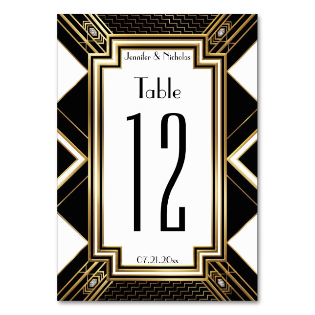 Glamourous Art Deco Geometric Wedding Table Number (Front)
