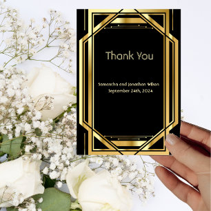 Glamourous Art Deco Gold Black Vintage Thank You  Invitation