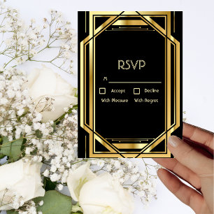 Glamourous Art Deco Gold on Black Vintage RSVP Car Invitation
