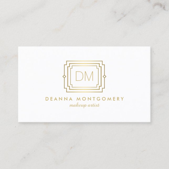 Glamourous Art Deco White/Gold Beauty Makeup Artis Business Card (Front)