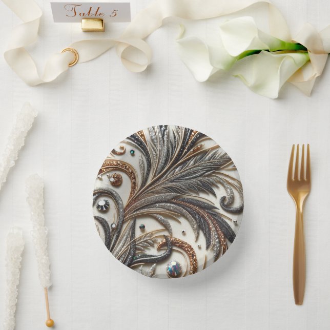 Glamourous Baroque Design with Gemstone Look Paper Plate (Wedding)