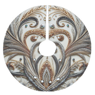 Glamourous Baroque Design with Glitter & Gemstones Brushed Polyester Tree Skirt