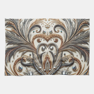 Glamourous Baroque Design with Glitter & Gemstones Kitchen Towel