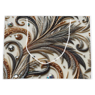 Glamourous Baroque Design with Glitter & Gemstones Large Gift Bag