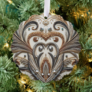 Glamourous Baroque Design with Glitter & Gemstones Ornament Card