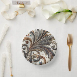 Glamourous Baroque Design with Glitter & Gemstones Paper Plate